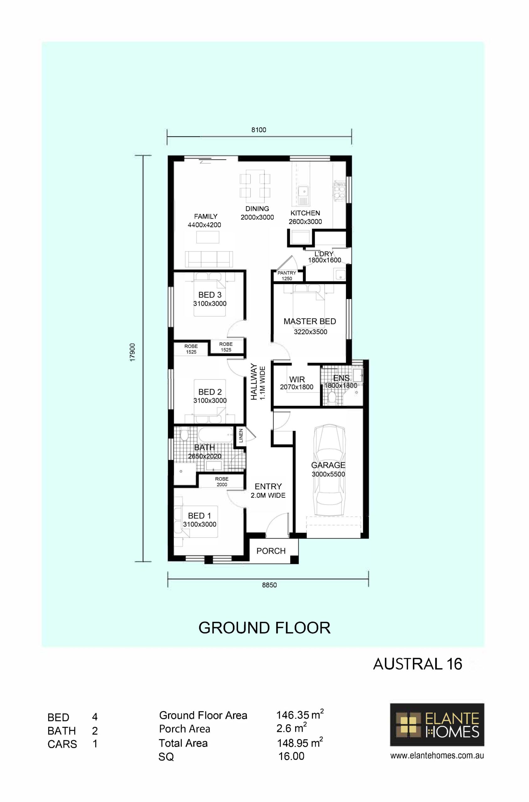 Elante Homes - Austral 16 Floor plan