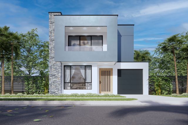 A modern double-storey home facade of Zeta Street, Box Hill, by Elante Homes