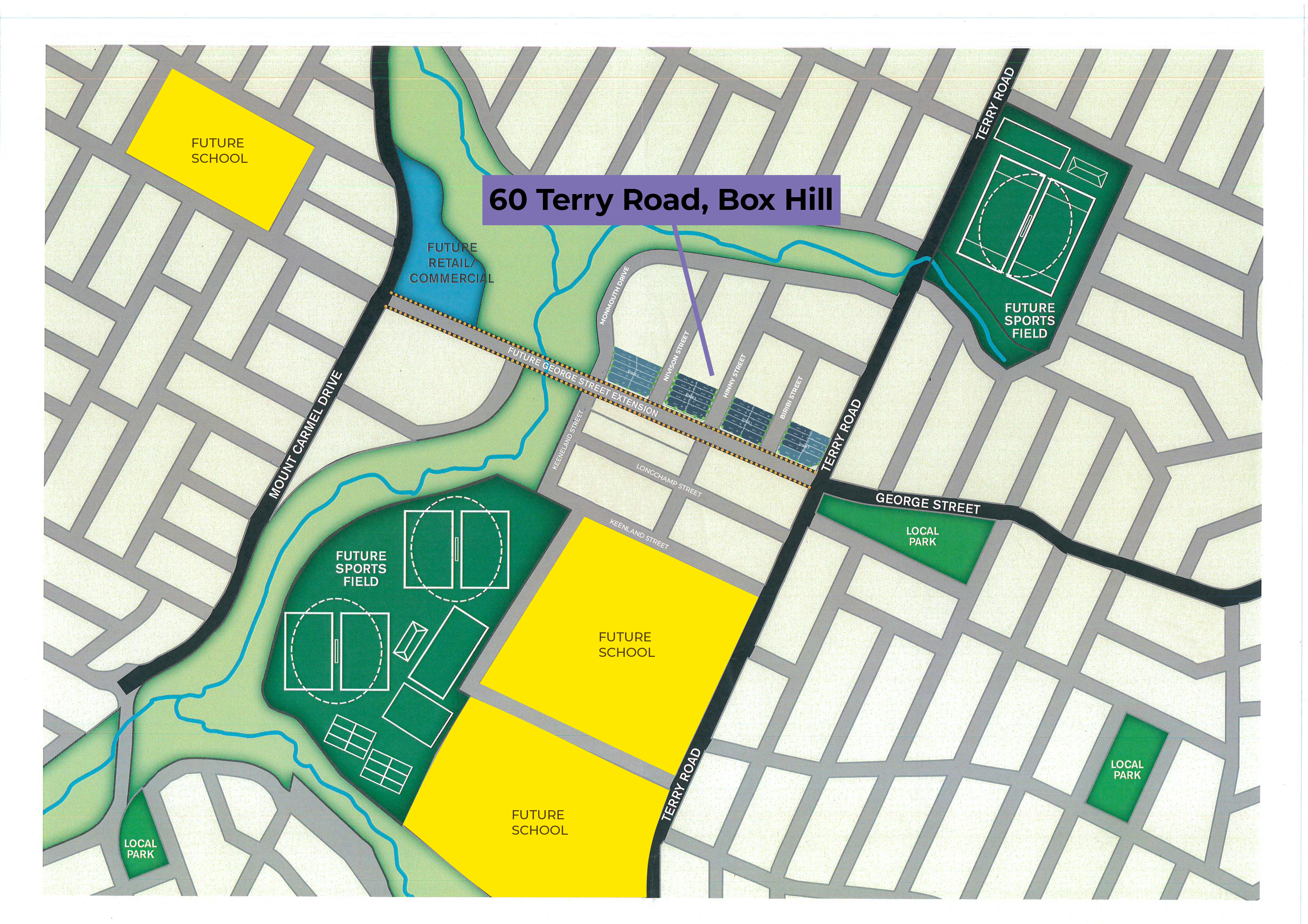 Map pointing 60 Terry Road, Box Hill - site of Elante Hills by Ellante Homes
